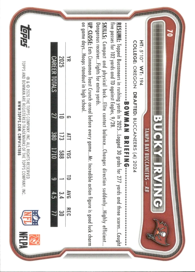 Bucky Irving card back