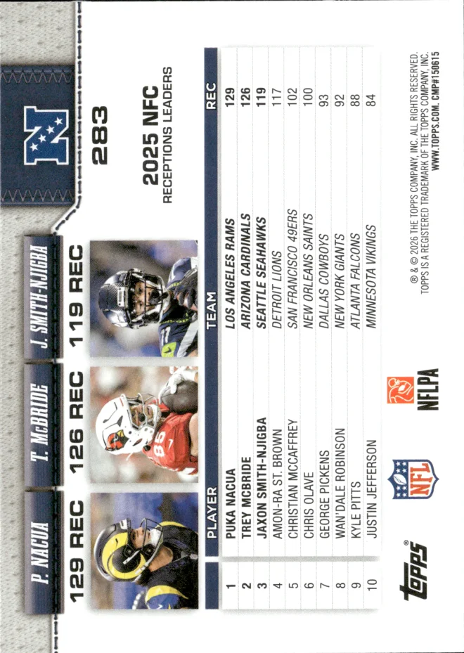 Puka Nacua / Trey McBride / Jaxon Smith-Njigba card back