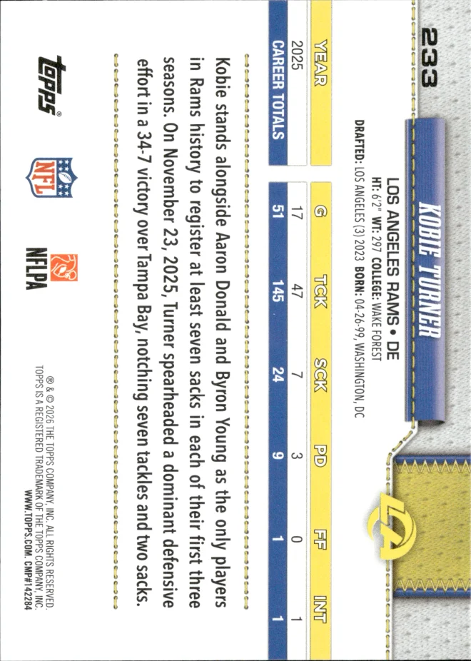 Kobie Turner card back