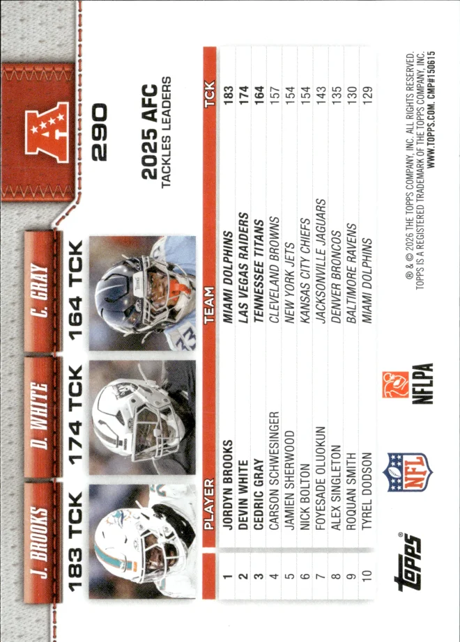 Jordyn Brooks / Devin White / Cedric Gray card back