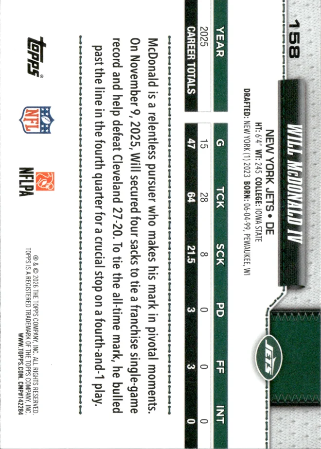 Will McDonald IV card back