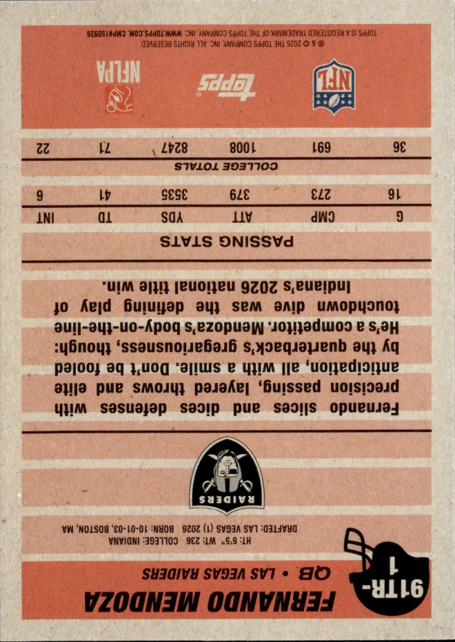 Fernando Mendoza card back