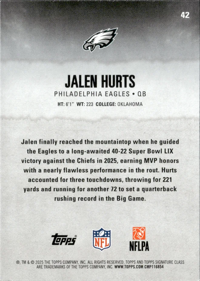 Jalen Hurts card back