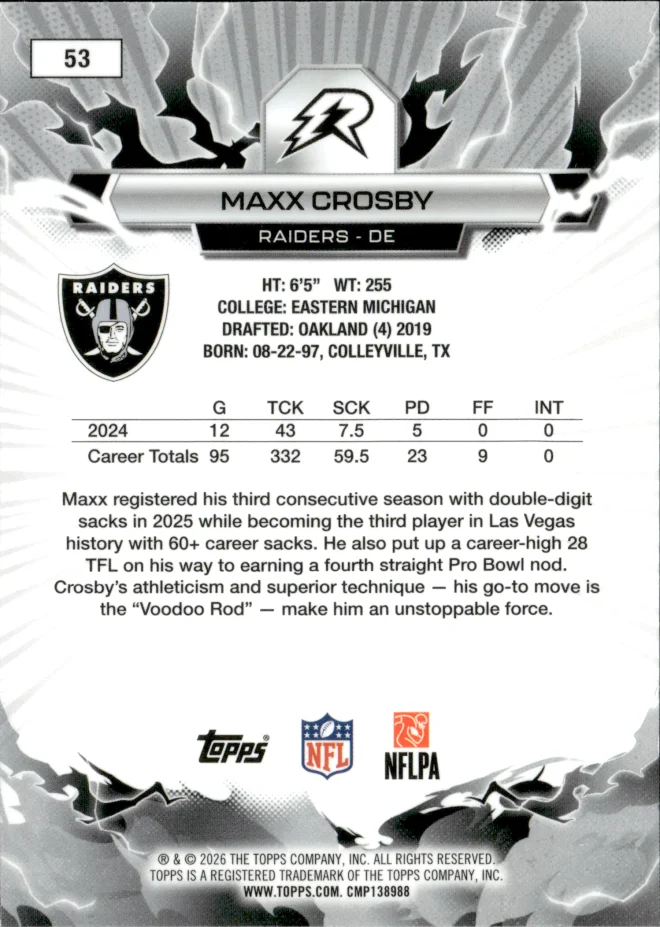 Maxx Crosby card back