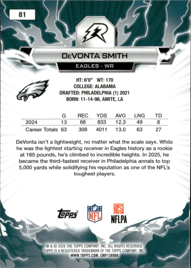 DeVonta Smith card back