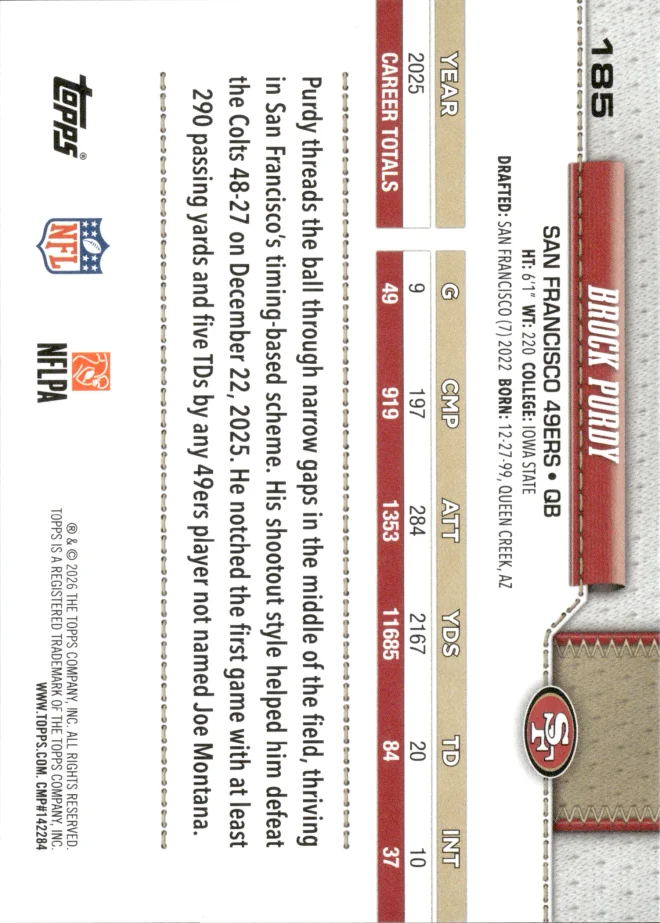 Brock Purdy card back
