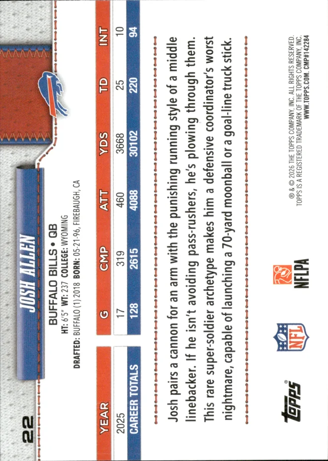 Josh Allen card back
