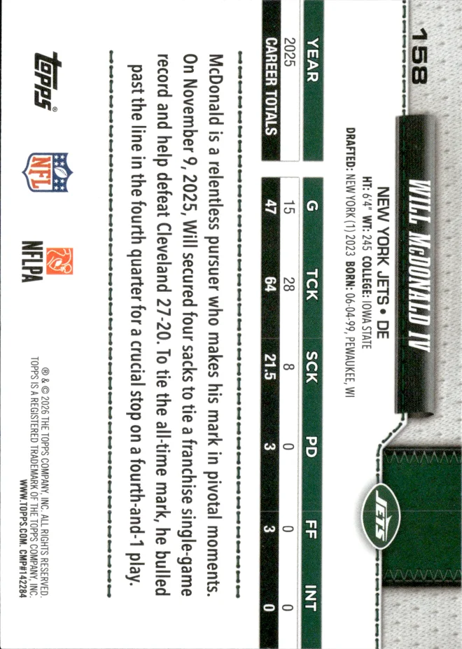 Will McDonald IV card back