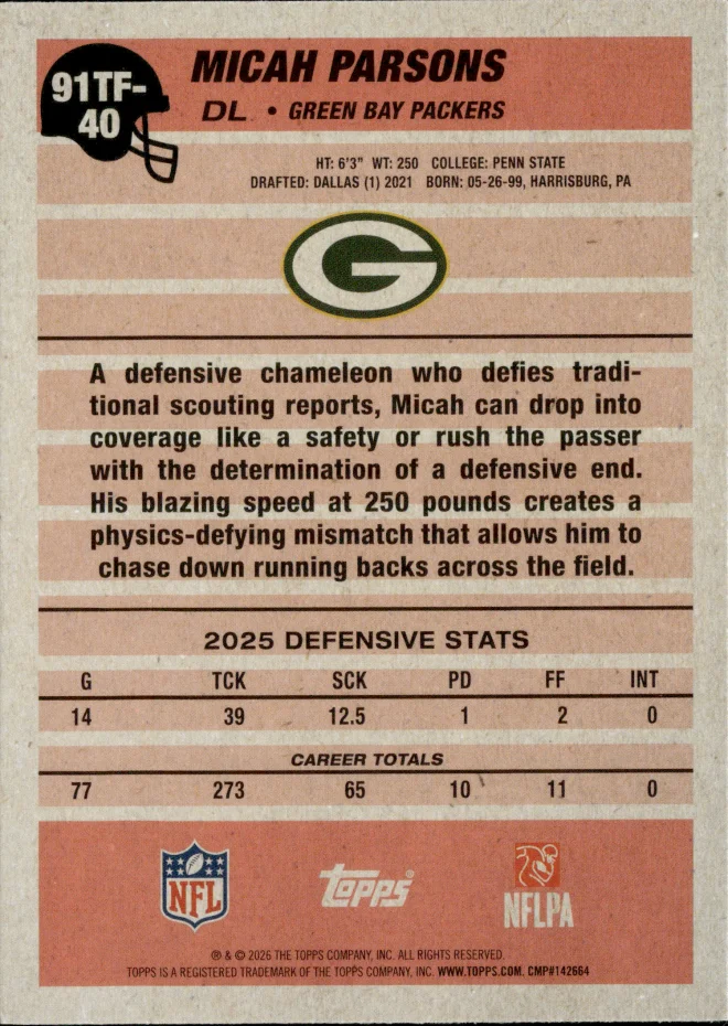 Micah Parsons card back