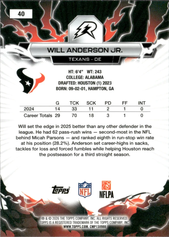 Will Anderson Jr. card back