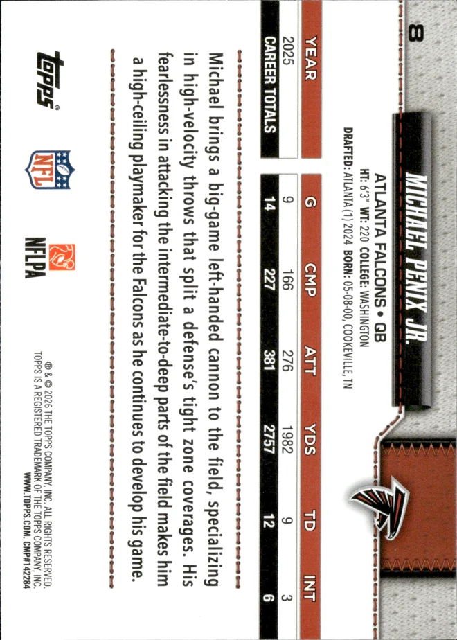 Michael Penix Jr. card back