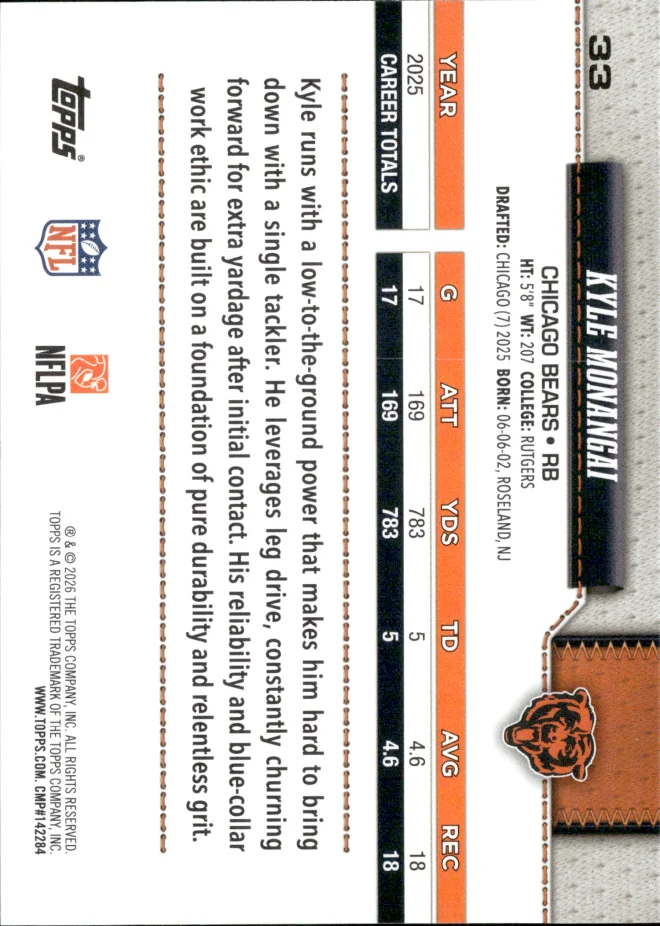 Kyle Monangai card back