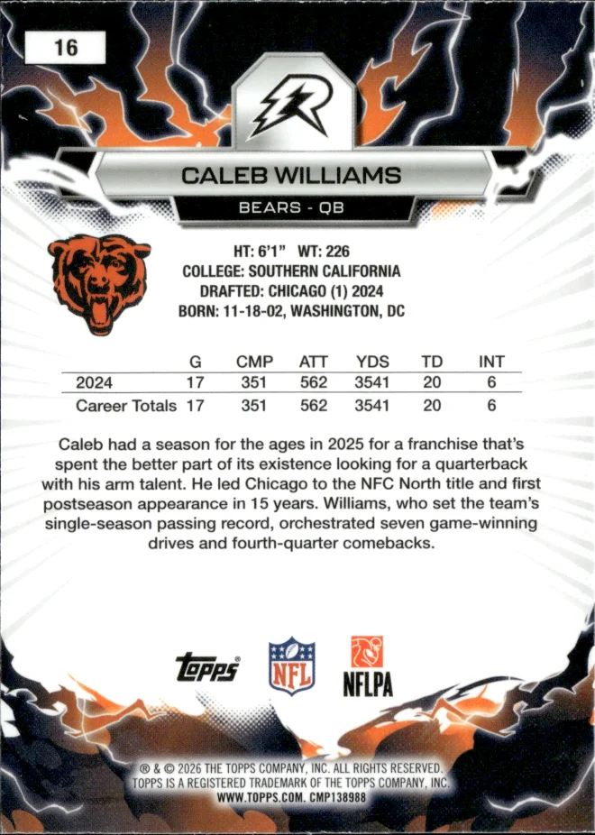Caleb Williams card back