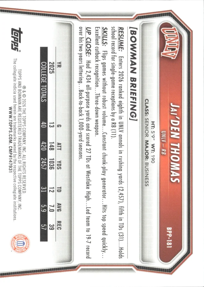 Jai'Den Thomas card back