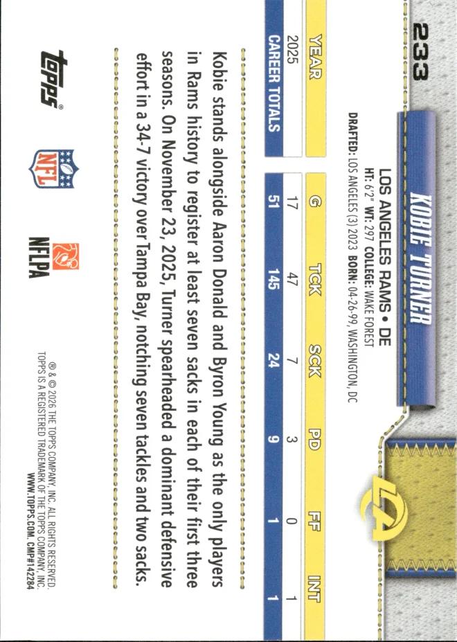 Kobie Turner card back