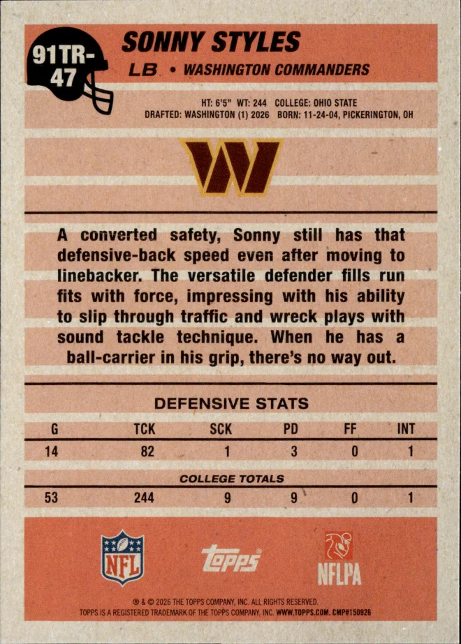 Sonny Styles card back