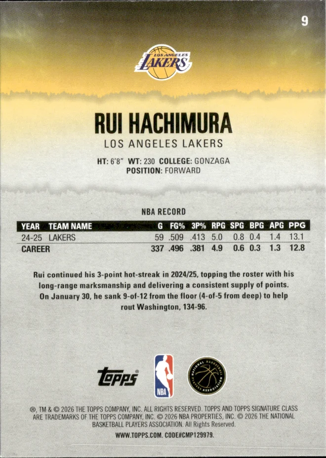 Rui Hachimura card back