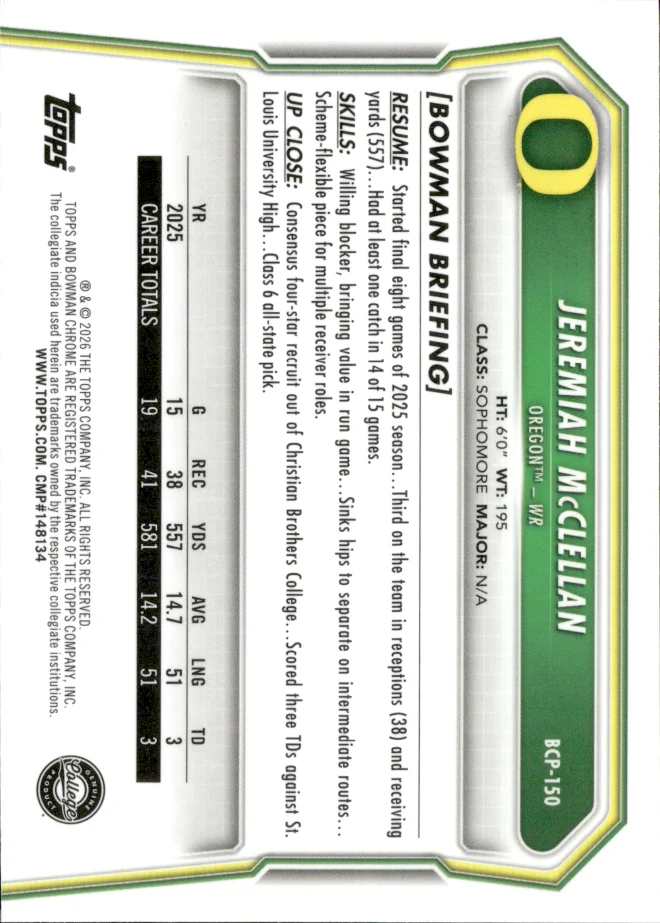 Jeremiah McClellan card back