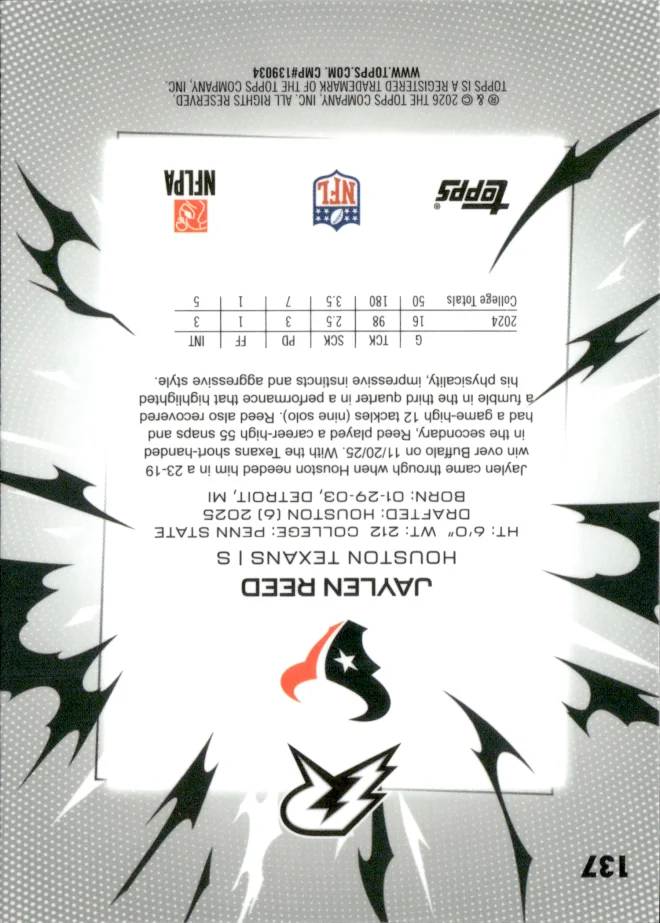 Jaylen Reed card back