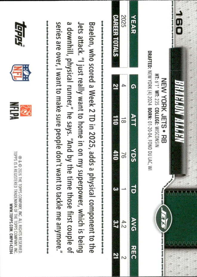 Braelon Allen card back