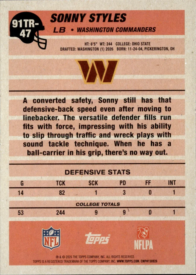 Sonny Styles card back