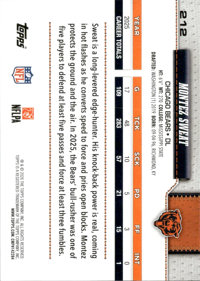 Montez Sweat card back