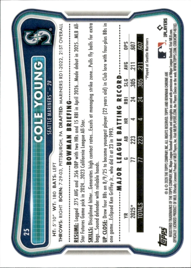 Cole Young card back