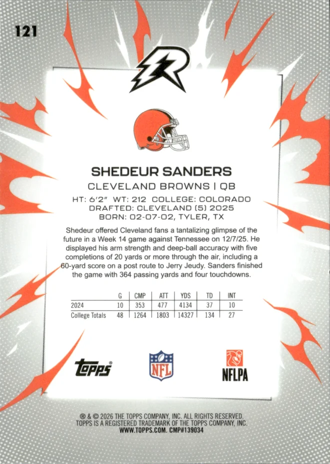 Shedeur Sanders card back