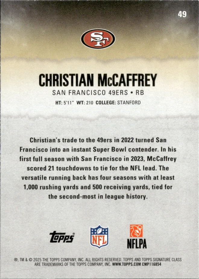 Christian McCaffrey card back