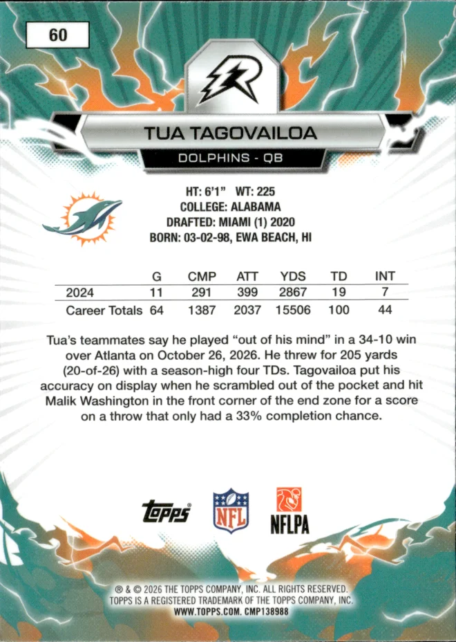 Tua Tagovailoa card back