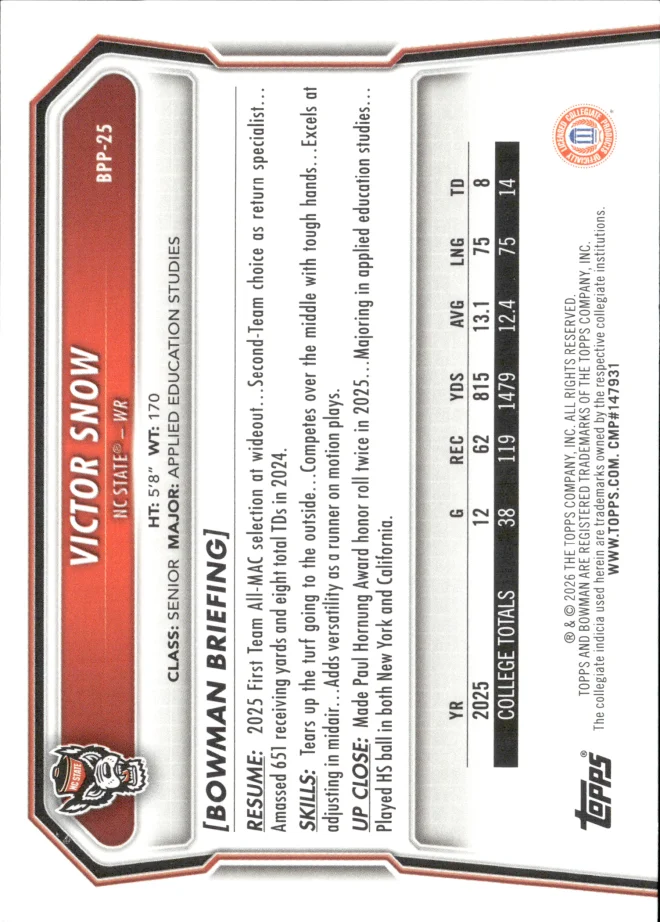 Victor Snow card back