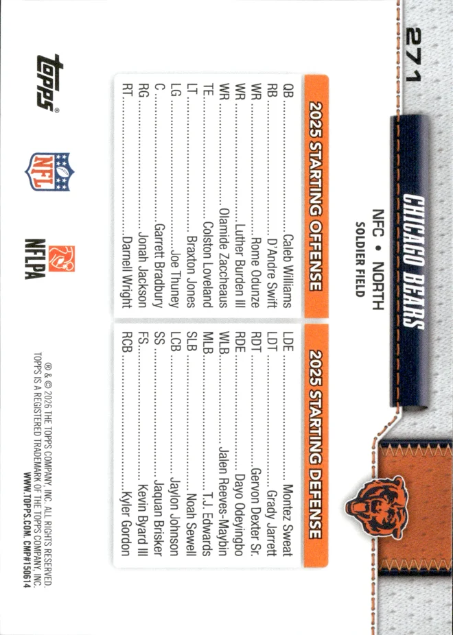 Chicago Bears card back