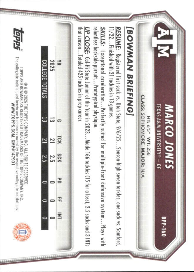 Marco Jones card back
