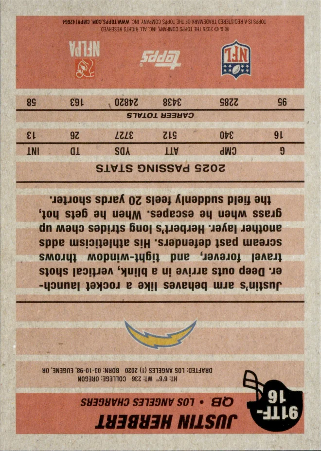 Justin Herbert card back
