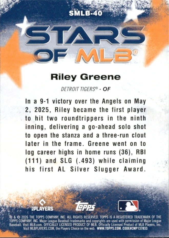 Riley Greene card back