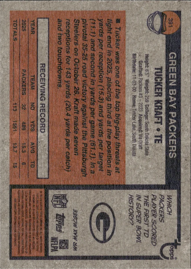 Tucker Kraft card back