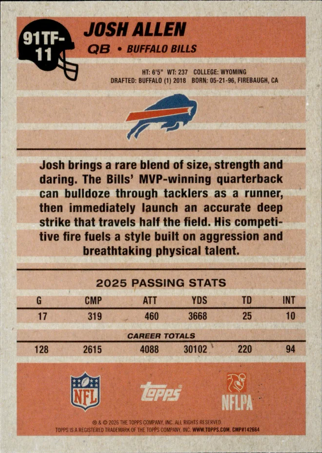 Josh Allen card back