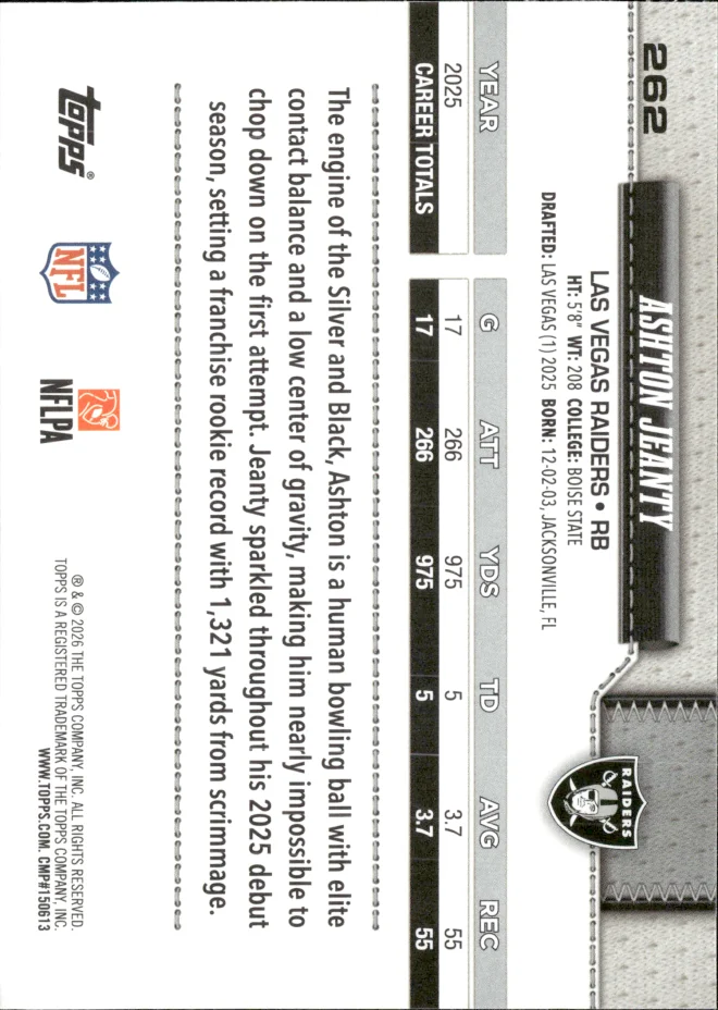Ashton Jeanty card back