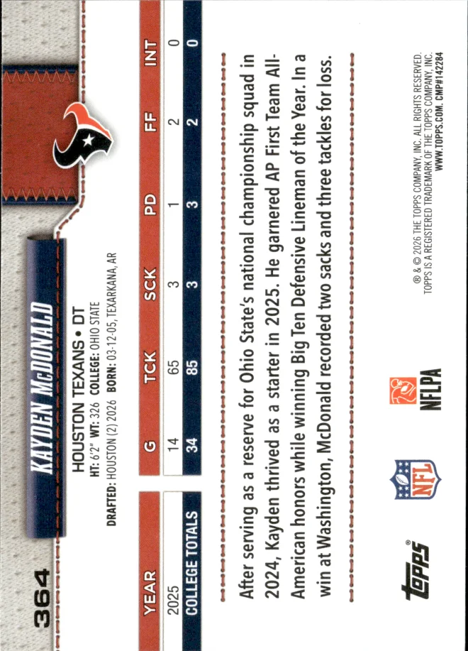Kayden McDonald card back