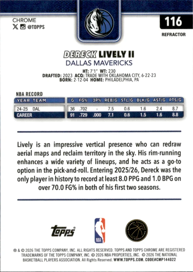 Dereck Lively II card back
