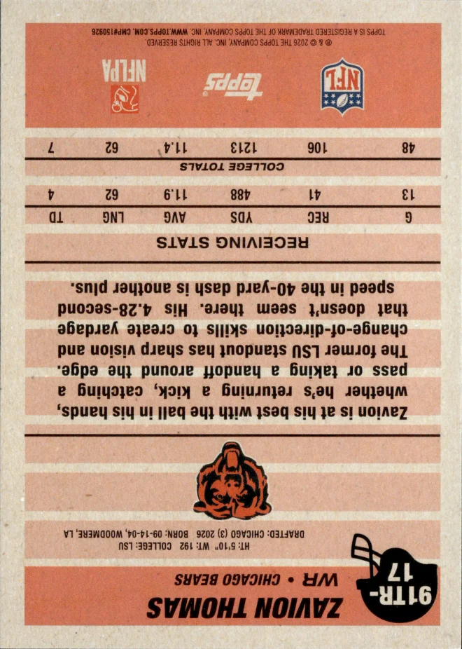 Zavion Thomas card back