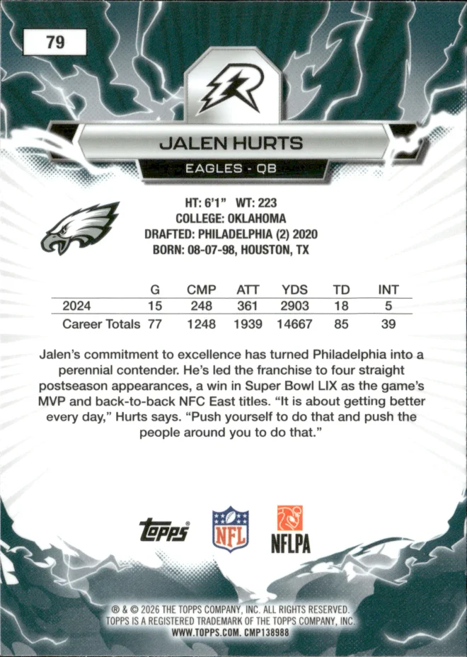 Jalen Hurts card back