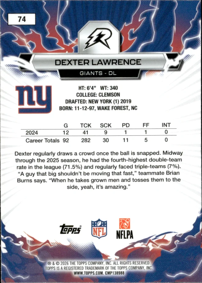 Dexter Lawrence card back