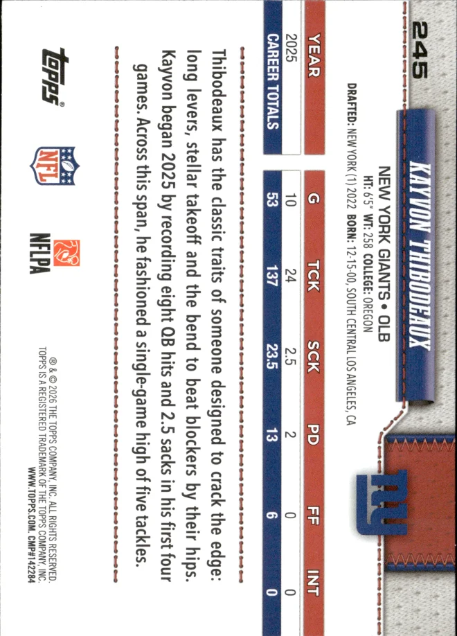 Kayvon Thibodeaux card back