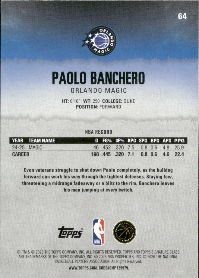 Paolo Banchero card back