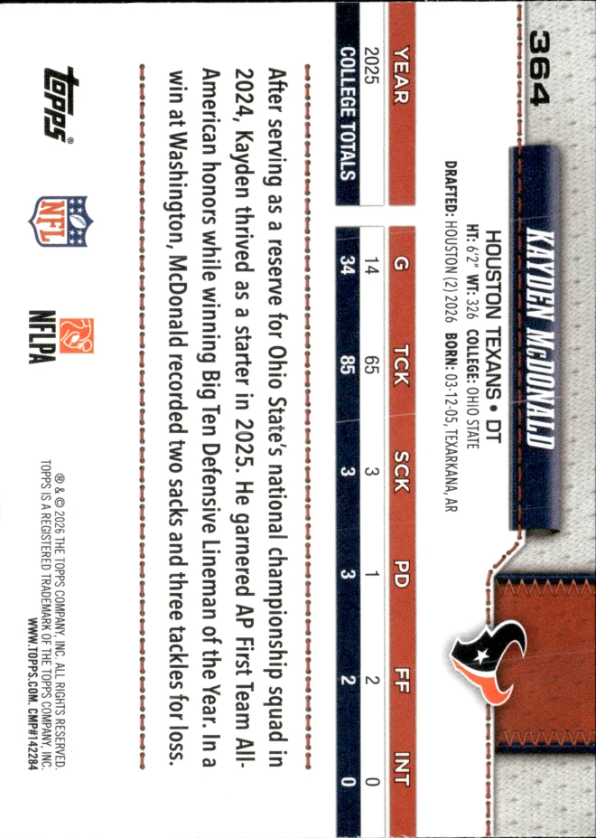Kayden McDonald card back