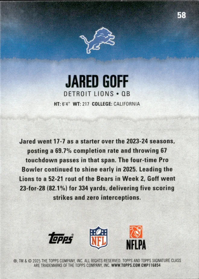 Jared Goff card back
