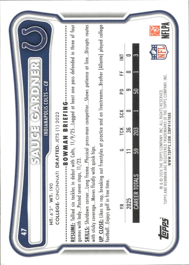 Sauce Gardner card back