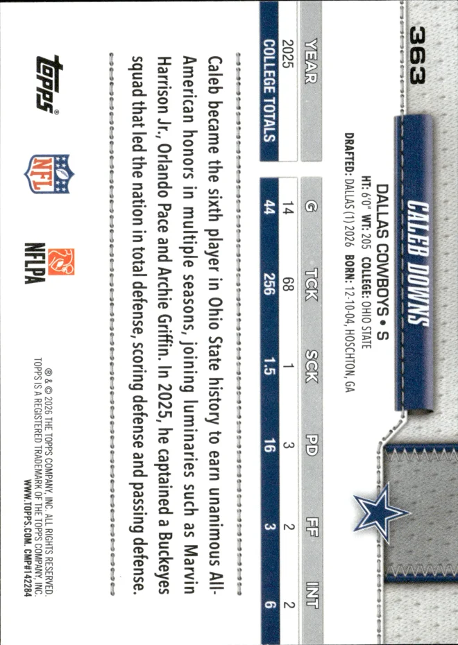 Caleb Downs card back
