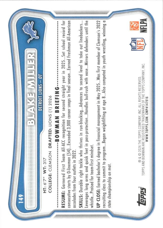 Blake Miller card back
